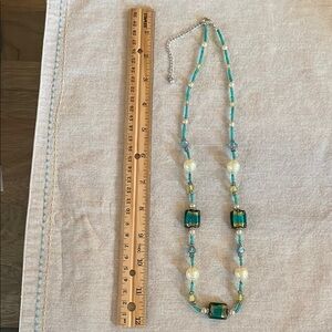 Beaded Necklace with Green and Gold Accents